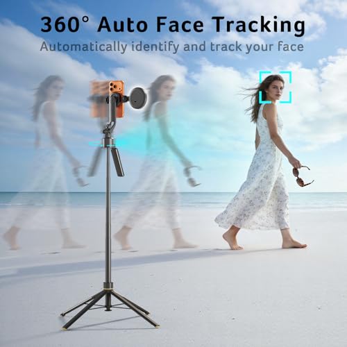Image of Acer Gadget Auto Face Tracking Tripod for iPhone - Magnetic Phone Mount Gesture Control Detachable Mini Ring Light 64 inch 360 Degree AI Tracking Phone Tripod for Vlogging YouTube TikTok Video Recording