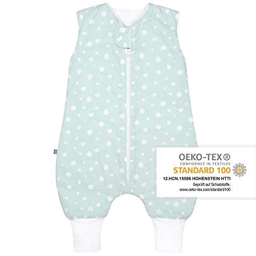 Premium Baby Schlafsack mit Füßen Ganzjahr, Größe: 70cm (74/86), Bequem & Atmungsaktiv, 100% Bio-Baumwolle, OEKO-TEX Zertifiziert, Flauschig, Bewegungsfreiheit, 2.5 TOG, Punkte Mint von emma & noah