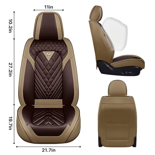 Image of Front Seat Covers for Ford Transit 150 /250 /350 Van 2015-2026, Brown-Beige