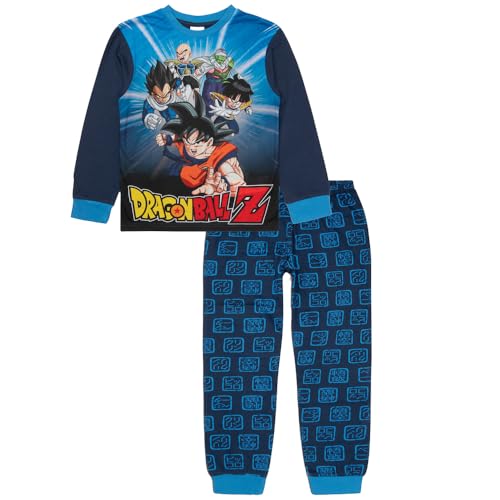 Dragon Ball Z Boys Pyjamas Kids Anime PJs with Goku & Vegeta Print Long Sleeve Top & Cotton Cuffed Bottoms Nightwear Set Ages 7-14 Years (UK Age 8 Years 9 Years Regular) Blue