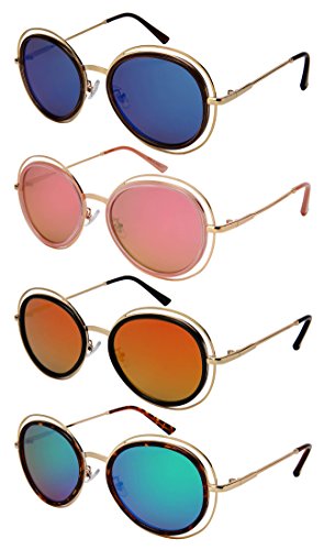 Oval Shaped Cut Out Sunglasses with Flat Colored Mirror Lens 3305-FLREV3