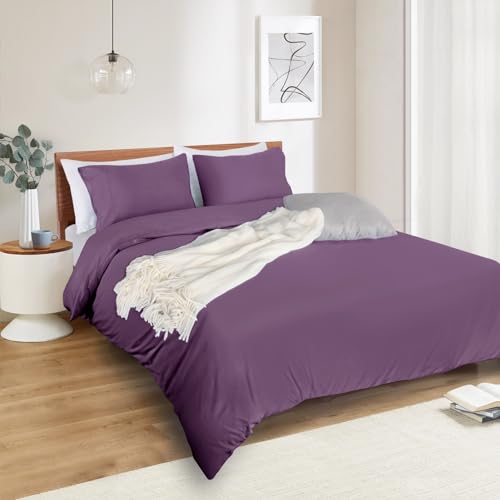 Image of Mejoroom Purple Duvet Cover King - Comforter Cover - Soft and Breathable Bedding Duvet Cover with Zipper Closure, 3Pieces, 1 Duvet Cover (104x90) and 2 Pillow Cases(20x36)