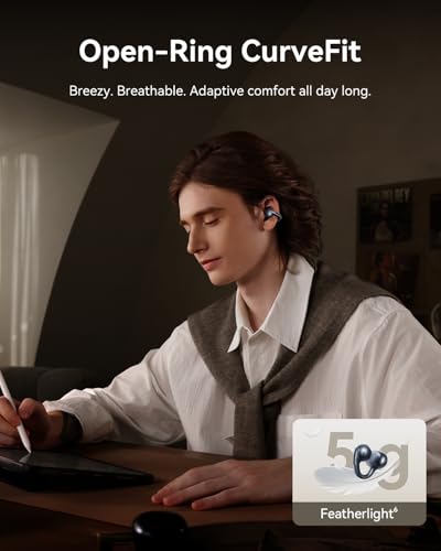 Image of Baseus Bowie MC1 Pro Open Ear Clip-On Headphones, Hi-Res LDAC & HiFi4 Acoustic Sound, 5g Ultra-Lightweight Comfort, SuperBass 2.0, DNN 4-Mic AI Clear Calls, IP67 Waterproof, Bluetooth 6.0 (Dark Blue)