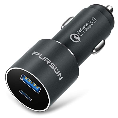 2020 Updated Aluminum USB Car Charger with Blue LED, QC 3.0 Technology, Fast 3A/18W Dual Ports Car Adapter, Smart Phone Charger, Compatible with iPhone, iPad, Samsung, Google Pixel and More