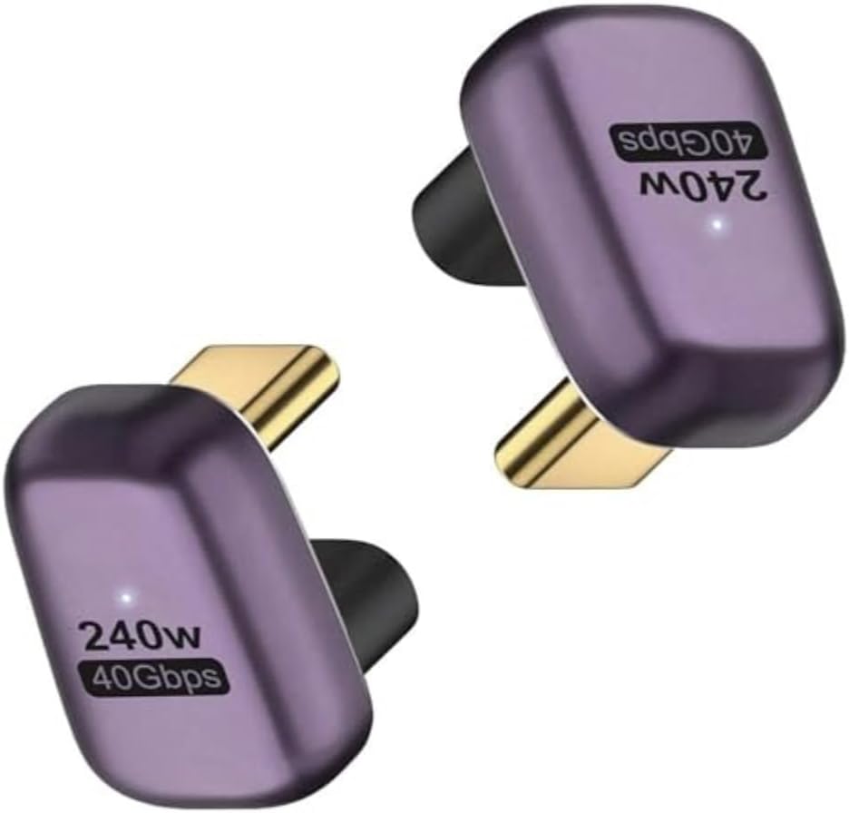 USB C Angle Adapter 40Gbps [2 Pack] 90 Degree USB C Type C Angled USB-C Male to Female Adapter, 8k at 60hz USB 3.1 Right Angle Extension for Laptop, Tablet, VR, Camera, Smartphone (Sideway)