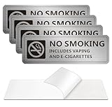 Rauchverbotsschilder für Zuhause und Geschäft, selbstklebend, 22,9 x 7,6 cm, rostfreies Aluminium, Warnschilder für den Innen- und Außenbereich (gebürstetes Nickel), 4 Stück