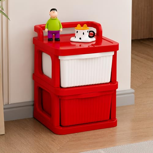 Image of JD FRESH 2 Tier Plastic Storage Drawer Cabinet with Wheels /Plastic Storage Drawer /Multipurpose Chest of Drawer /Storage Box for Living Room, Office and Home /Toys Organizer for Kids Room (Red)