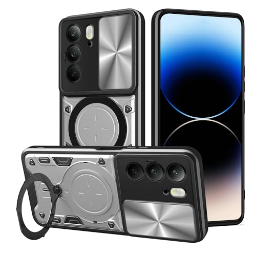 Lucyliy Compatible with Realme V60 Pro 5G Phone Case Cover [with Tempered Glass Screen Protector] Silvery