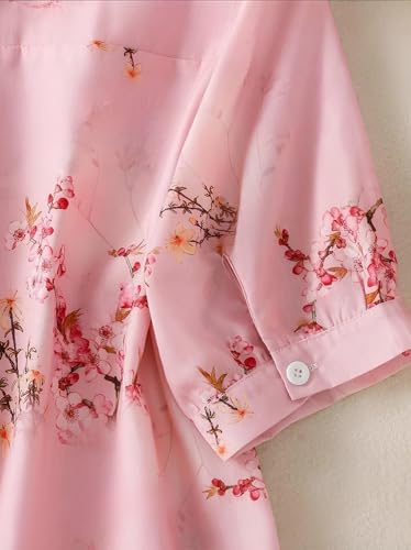 Image of Gufrina Women's Pink Floral Printed Button Down Western Shirt with Collared Neck and Half Sleeves in Relaxed Fit Style