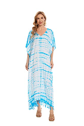 Image of Beautybatik Women Hippie Tie Dye Caftan Kaftan Loungewear Maxi Plus Size Long Dress XL to 4X