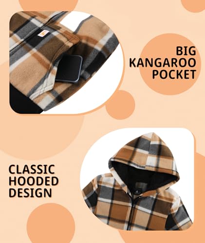 Image of Boys Fleece Jacket with Hood Unisex Child Sherpa Lined Zip Up Warm Coat Hooded Sweatshirt Outerwear