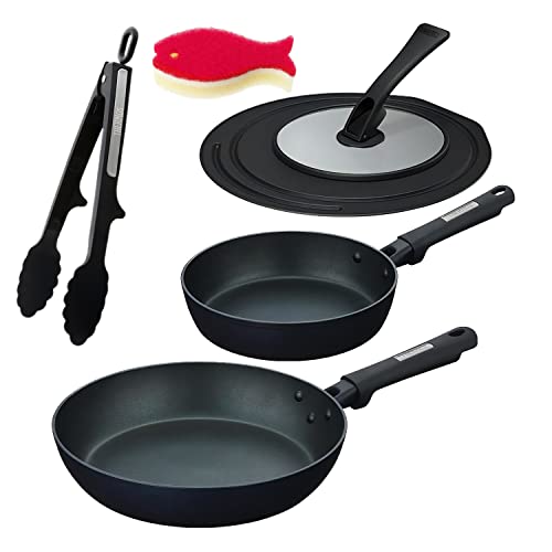 サーモス プラズマ超硬質コート フライパン IH対応 ミッドナイトブルー 20cm＆26cm 炒め鍋28cm＆ナイロントング＆マーナおさかなスポンジ 5点セット