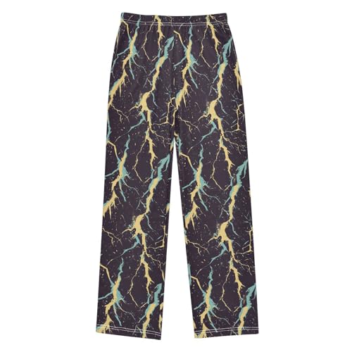 Boys' Pants Yellow Green Lightning Bolts Long Bottoms Jogger Pants Elastic Waist Trousers with Pockets S-XL