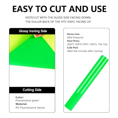 Image of FUNKAKA Fluorescent Green HTV Heat Transfer Vinyl Rolls, 12 inch x 10ft Neon Green Iron on Vinyl for All Cutter Machines PU Stretchy HTV Vinyl for T-Shirt Easy to Cut & Weed for Heat Transfer Design