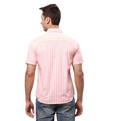 Image of Park Avenue Men's Pure Cotton Chambray Pattern Slim Fit Ainsley Collar Half Sleeve Casual Shirt