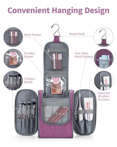 Image of Hanging Travel Toiletry Bag Kit Cosmetic Makeup Organizer for Women and Men (A-Purple)