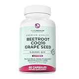 PurePremium Beet Root Capsules - 3-in-1 Blood Pressure Supplements with Beets, CoQ10 & Grapeseed - Beetroot Capsules Nitric Oxide Supplement for Normal Heart Health & Circulation Health - 60ct