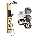 ROVATE Shower Panel Tower System with Shelf, Adjustable Shower Arm, Brushed Gold Shower Tower with 6 Body Jets, Self-Cleaning Rainfall Shower Head & Handheld, Powerful Shower Column Stainless Steel