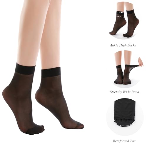 HAOWA 9/12 Pack Women's Nylon Socks Ankle High Sheer Pantyhose3