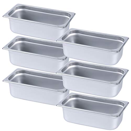 Aplancee Steam Pan 1/3 Size x 4 Inch Deep 6 Pack NSF Stainless Steel Anti-Jamming Food Cooking Pan (More Sizes & Lid Options)
