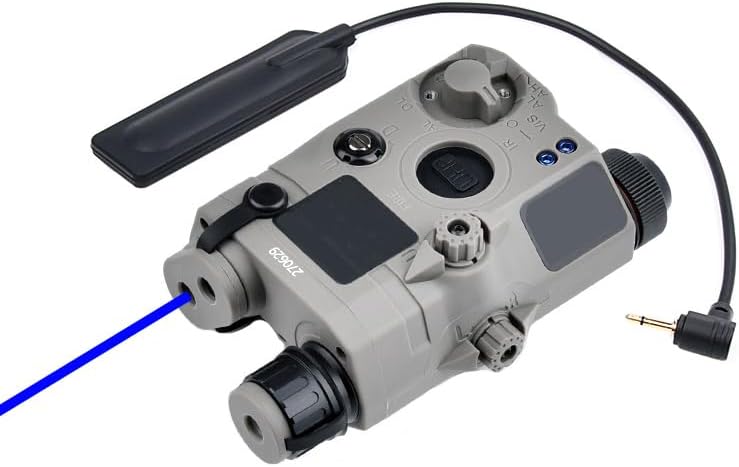 Nylon PEQ15/L-5C Box Aiming Laser Sight, Laser Indicator, with IR Laser + Red/Green Laser Sight + Strobe LED White Flashlight 120 Lumens, with Pressure Switch, for 20mm Rail, Grey