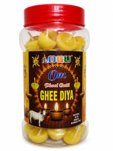 Image of Om Phool Batti Ready to Use Pure Cow Ghee Diya Cotton Wicks-2 Jar of 100Pcs