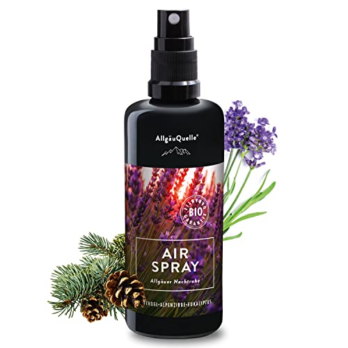 AllgäuQuelle® BIO-Airspray mit 100% Bio-Öle Allgäuer Nachtruhe mit Lavendel und Zirbe (100ml) | Natürlicher Raumduft mit naturreinen ätherischen Ölen im Raumspray | BIO Duftspray Cover