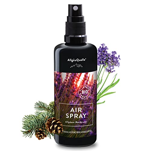 AllgäuQuelle® BIO-Airspray mit 100% Bio-Öle Allgäuer Nachtruhe mit Lavendel und Zirbe (100ml) | Natürlicher Raumduft mit naturreinen ätherischen Ölen im Raumspray | BIO Duftspray