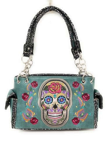 Western Women's Artistic Flora Embroidery Skull Concealed Carry Handbag in 3 Colors G939SUK-D