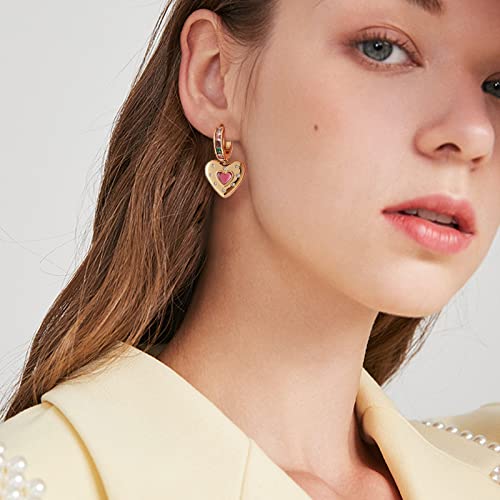 Ornaland Dangle Hoop Earring for Women 18K Gold Plated Personalized Heart Star Charms Zirconia Dainty Earring Jewelry Gift for Women4