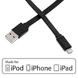 Aduro - Apple Certified / MFi - USB to Lightning Long FLAT Charge & Sync Cable fits all Apple Devices with Lightning Connector - iPhone 5 / 5S / 5C / 6 / 6 Plus, iPad 4, iPad Mini, iPad Air, New iPod Touch and Nano (6 Feet / 1.8 Meters) (Black)