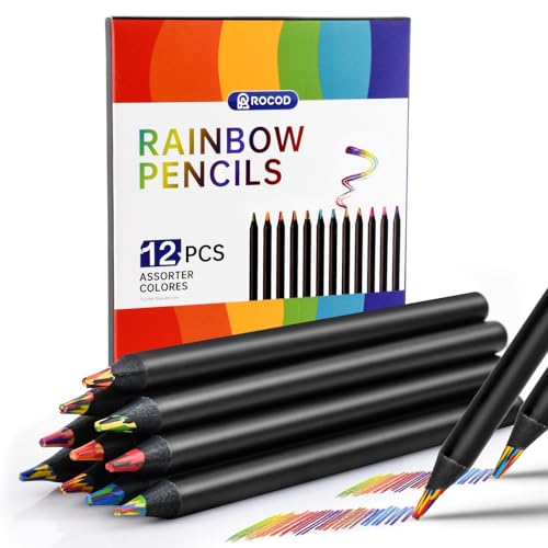 ROCOD Rainbow Pencils 12 Rainbow Colored Pencils Fun Pencil Art Supplies for Kids Birthday Christmas Gifts for Kid 8-12 Stocking Stuffers Easter Basket