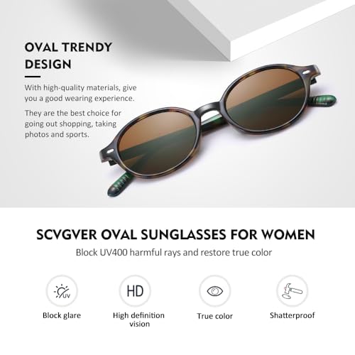 SCVGVER Retro Oval Sunglasses for Women, 90s Trendy Vintage Small Narrow Round Sunnies Shades3