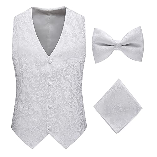 MOGU Mens Formal Vest Paisley Jacquard Suit Waistcoat Wedding Prom Groomsmen