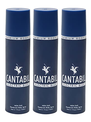Image of Cantabil Electric Blue Unisex Long Lasting No Gas Deodorant Body Spray | Pack Of 3 X 150ml With Lavender, Geranium & Cedarwood | Perfume Deo For Men & Women | Rakhi Gift for Brother