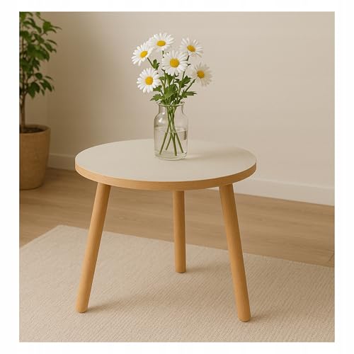 P&P Furniture Table basse ronde blanche Ø 50 cm Hauteur 46 cm - Table d'appoint moderne Pieds en bois Salon Chambre Style scandinave Petite table basse ronde...