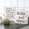 Jetec 2 pieces farmhouse bathroom signs decor wooden box sign funny bathroom wall art rustic bathroom wood plaque please seat yourself bathroom decor for home bathroom restroomyellow  urban country home decor