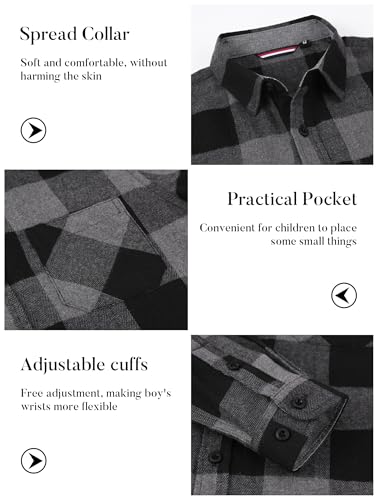 WARHORSEE Boy's Flannel Shirts Long Sleeve Kids Plaid Button Down Shirt Lightweight Classic Collared 5-14 Years3