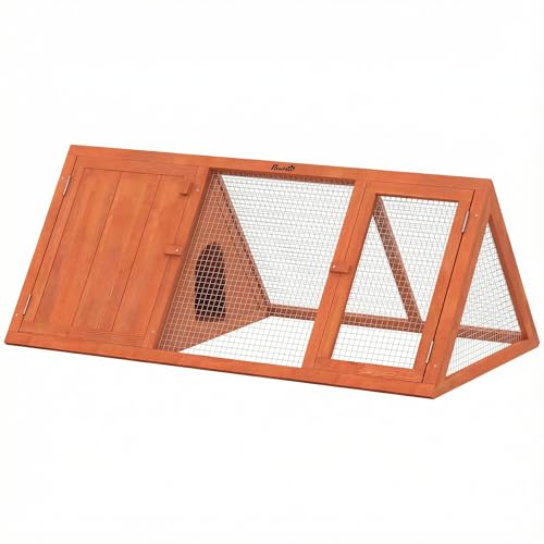 PawHut Rabbit Hutch Wooden Guinea Pig Hutch Rabbit Run Doors Orange