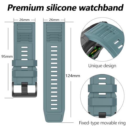 Image of 26mm Quickfit Silicone Watch Bands Compatible with Garmin Fenix 8 Pro /quatix 8 51mm /Fenix 7X /7X Pro /6X /6X Pro /5X /5X Plus /3 HR /Enduro 3 2 /Descent Mk3i 51mm /Mk2i /Tactix 8 /7 pro /epix Pro 51MM