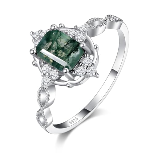 Natural Moss Agate Ring 925 Sterling Silver Engagement Promise Ring for Women Jewelry Gifts