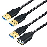 USB Extension Cable 10FT, OKRAY 3 Pack USB 3.0 Extension Cable Extender Cord Type A Male to A Female Nylon Braided with Gold Plated Connector for Playstation/PS4, USB Flash Drive/Hard Drive (Black×3)