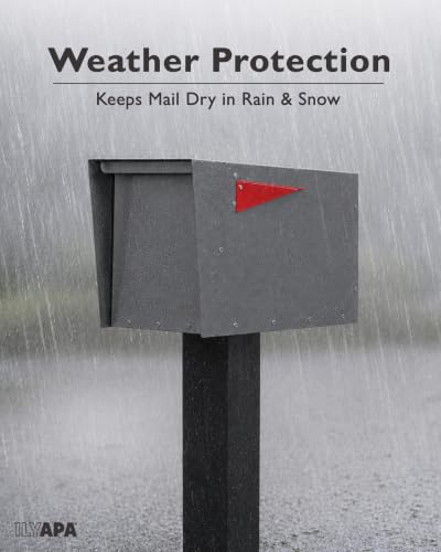 Image of Ilyapa Modern Mailbox for Post Mount - Gray with Gray Door Powder Coated Steel, Waterproof Letter Box for Parcels, with Recessed Magnetic Close Door