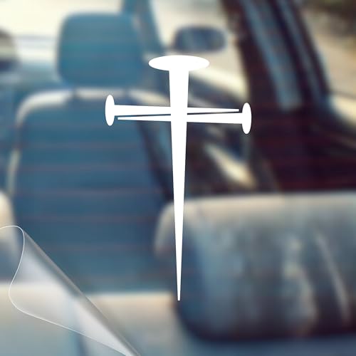 Image of Nail Cross - Christian Jesus Cross Car Vinyl Decal Bumper Sticker for Car, Wall, Window, Vehicle, Weather Resistant, Viral (White)