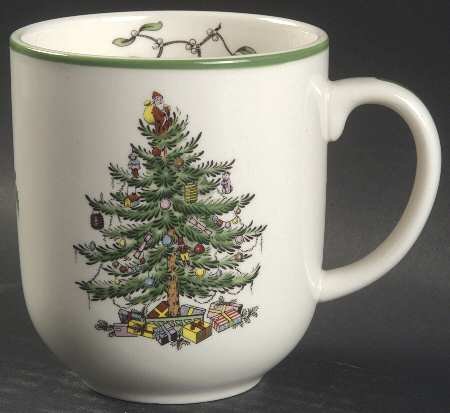 Spode Christmas Tree-Green Trim Cafe Mug, Fine China Dinnerware