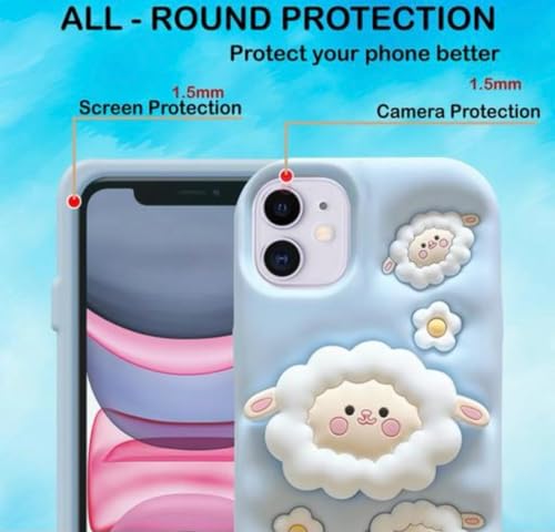 Image of Dezet Back Cover Compatible with iPhone 11 Soft Silicone 3D Cute Cartoon Cover, Aesthetic Full Protective Case Cover Girls & Women (Blue)