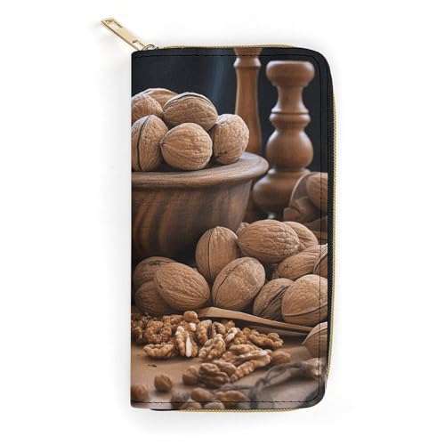 Womens Leather Wallets Walnut Nuts Wallet for Women Large Capacity Card Phone Holder Ladies Purse