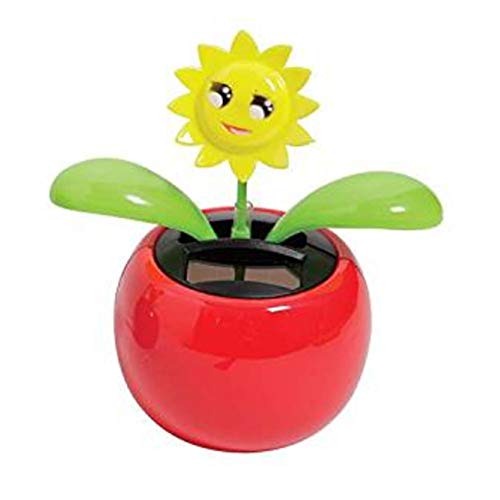 mxdmai Solar Wackelblume Tanzende Blume Glückliche Sonnenblume Auto-Dekor Büro-Schreibtisch Haus Deko Gelbe Blume + Red Pot Cover