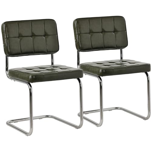 Happy Garden Lot de 2 chaises Cantilever Maria en Simili Vert Kaki, Rembourrage Mousse, Structure en Acier - Polyvalente et intemporelle, chaises Table à...