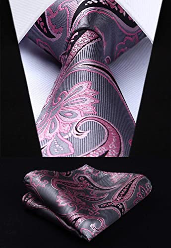 Image of HISDERN Mens Ties Extra Long Tie and Pocket Square Set 63 Inch XL Tie Pack Collection Present Box Necktie Lot 3 PCS